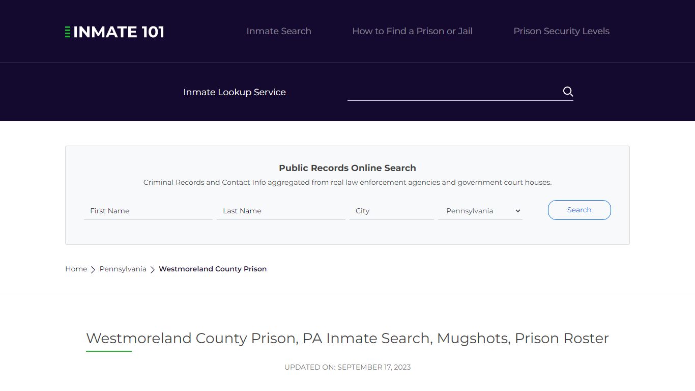 Westmoreland County Prison, PA Inmate Search, Mugshots, Prison Roster ...